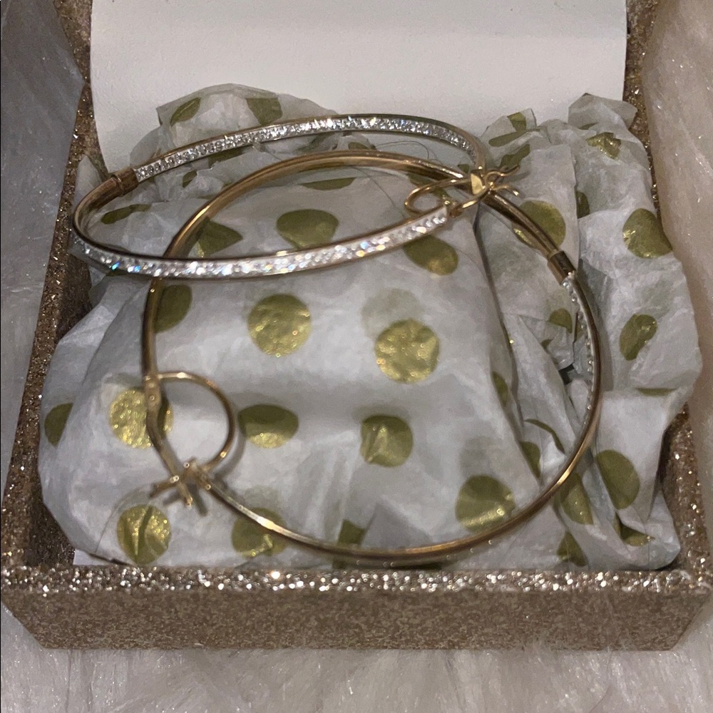 Elegant 18k Gold Plated Simulated Diamond Hoop Earrings NIB